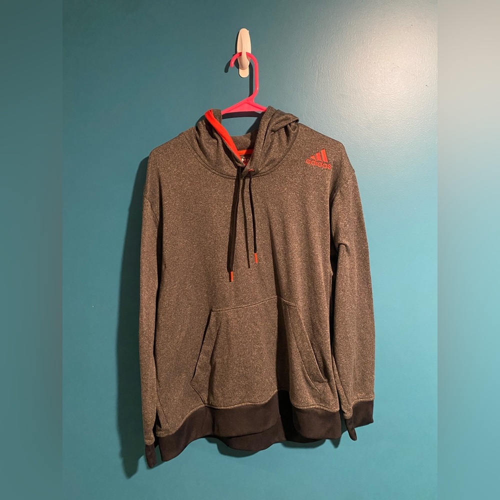 Adidas Charcoal and Black Hoodie with Red Accents